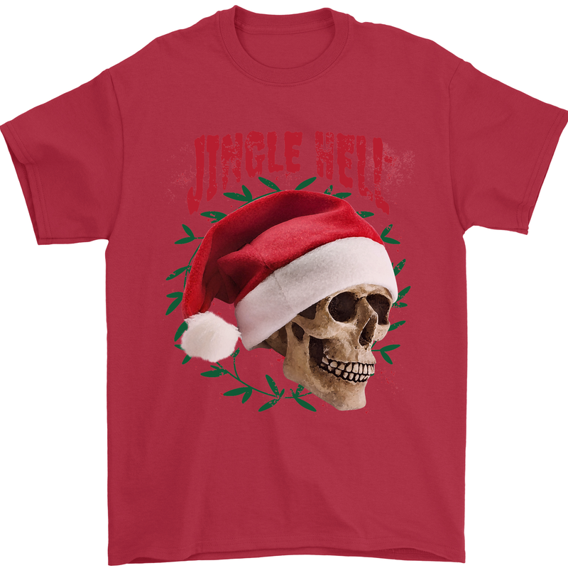 Jingle Hell Funny Christmas Skull Xmas Mens T-Shirt 100% Cotton Red