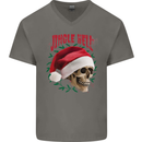 Jingle Hell Funny Christmas Skull Xmas Mens V-Neck Cotton T-Shirt Charcoal