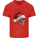 Jingle Hell Funny Christmas Skull Xmas Mens V-Neck Cotton T-Shirt Red