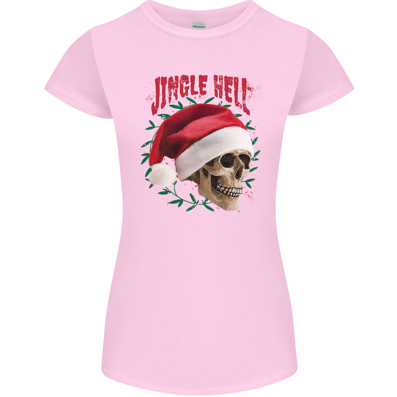 Jingle Hell Funny Christmas Skull Xmas Womens Petite Cut T-Shirt Light Pink