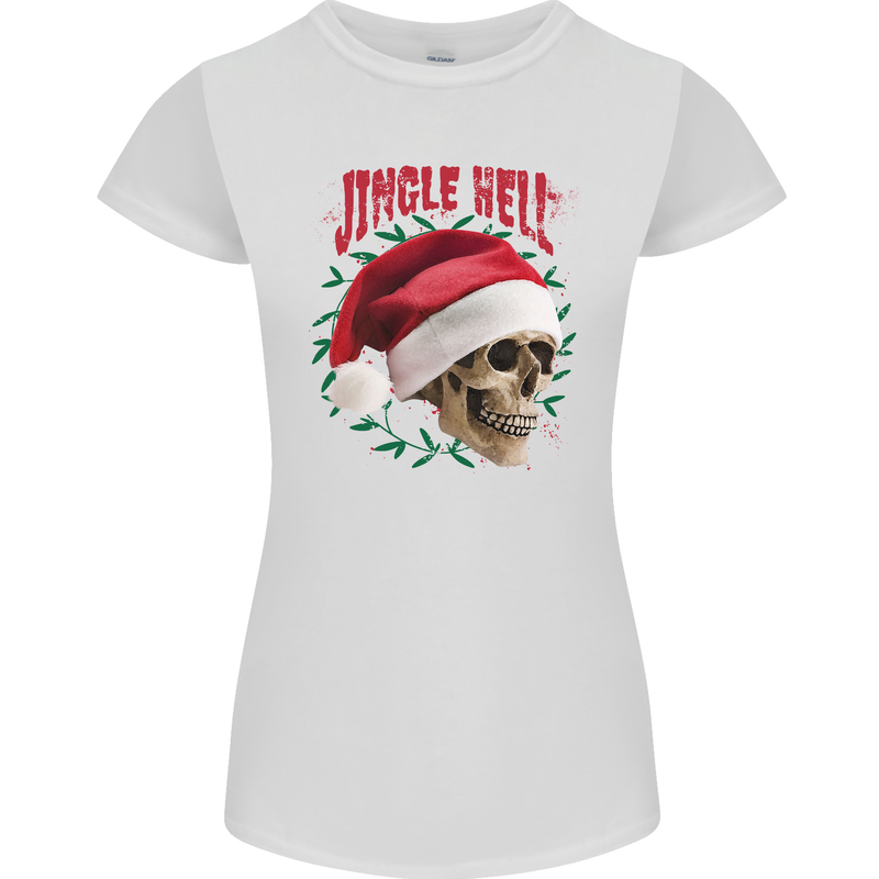 Jingle Hell Funny Christmas Skull Xmas Womens Petite Cut T-Shirt White
