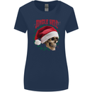 Jingle Hell Funny Christmas Skull Xmas Womens Wider Cut T-Shirt Navy Blue