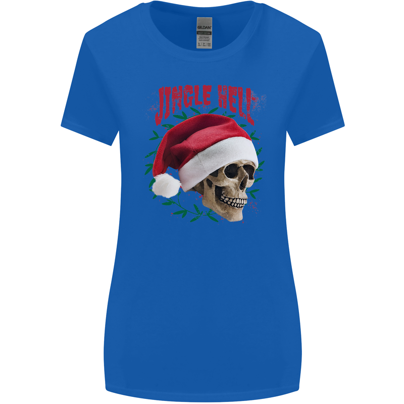 Jingle Hell Funny Christmas Skull Xmas Womens Wider Cut T-Shirt Royal Blue