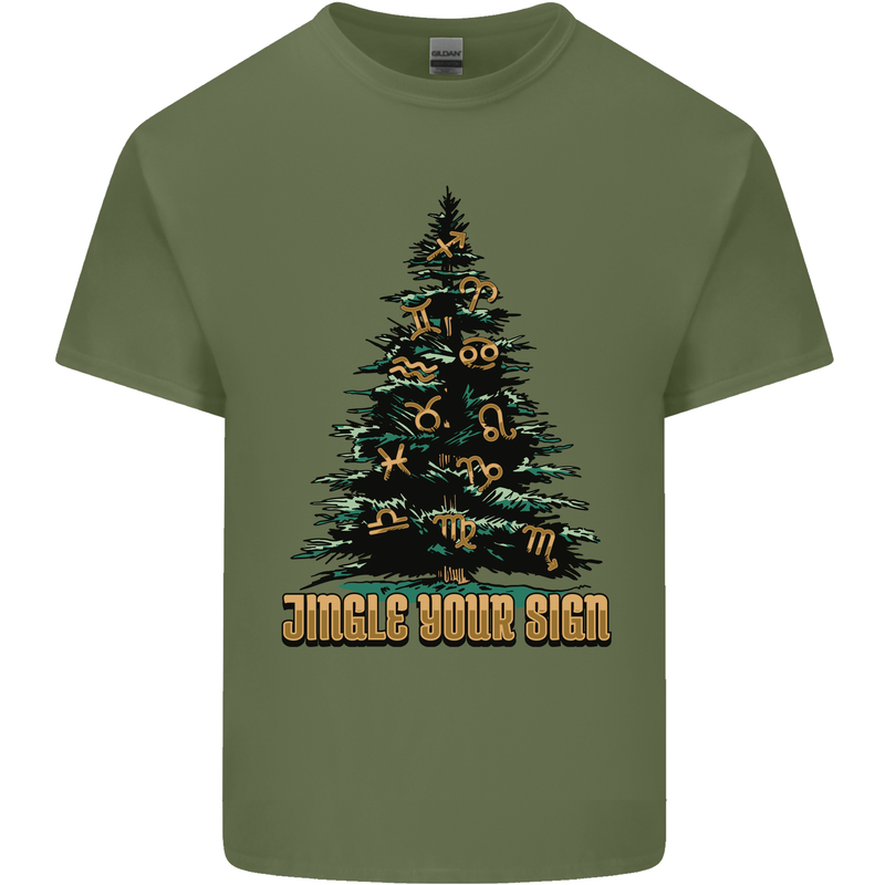 Jingle Your Star Sign Funny Christmas Xmas Mens Cotton T-Shirt Tee Top Military Green