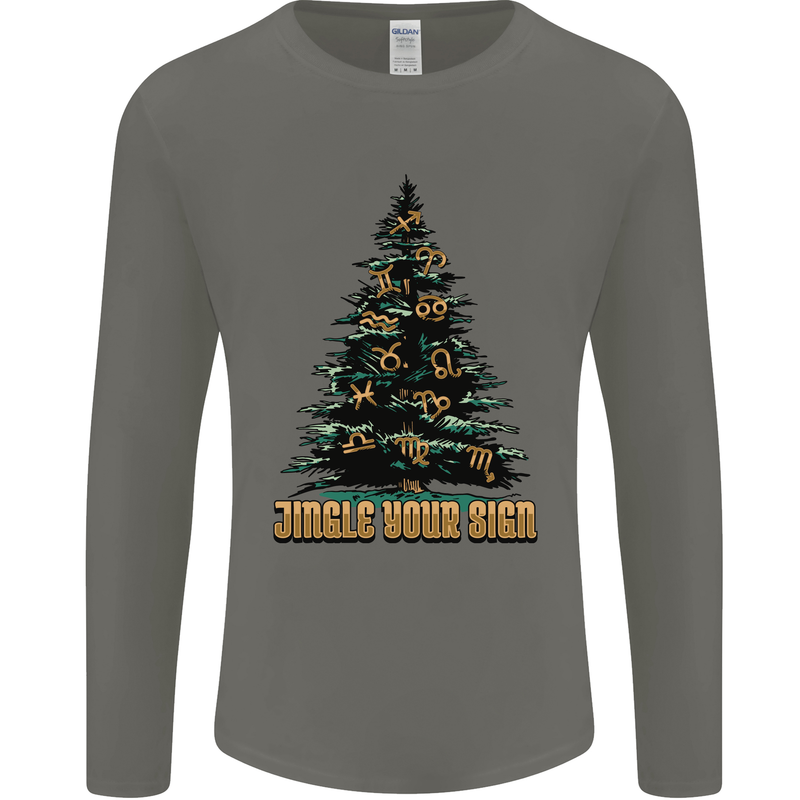 Jingle Your Star Sign Funny Christmas Xmas Mens Long Sleeve T-Shirt Charcoal