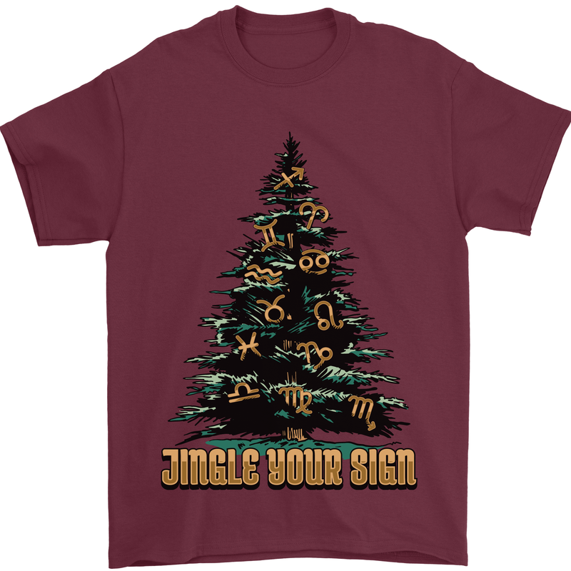 Jingle Your Star Sign Funny Christmas Xmas Mens T-Shirt 100% Cotton Maroon