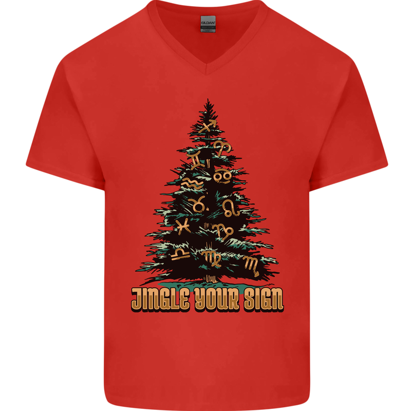 Jingle Your Star Sign Funny Christmas Xmas Mens V-Neck Cotton T-Shirt Red
