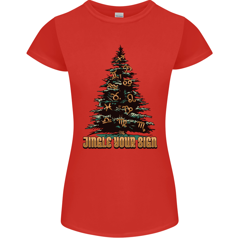 Jingle Your Star Sign Funny Christmas Xmas Womens Petite Cut T-Shirt Red