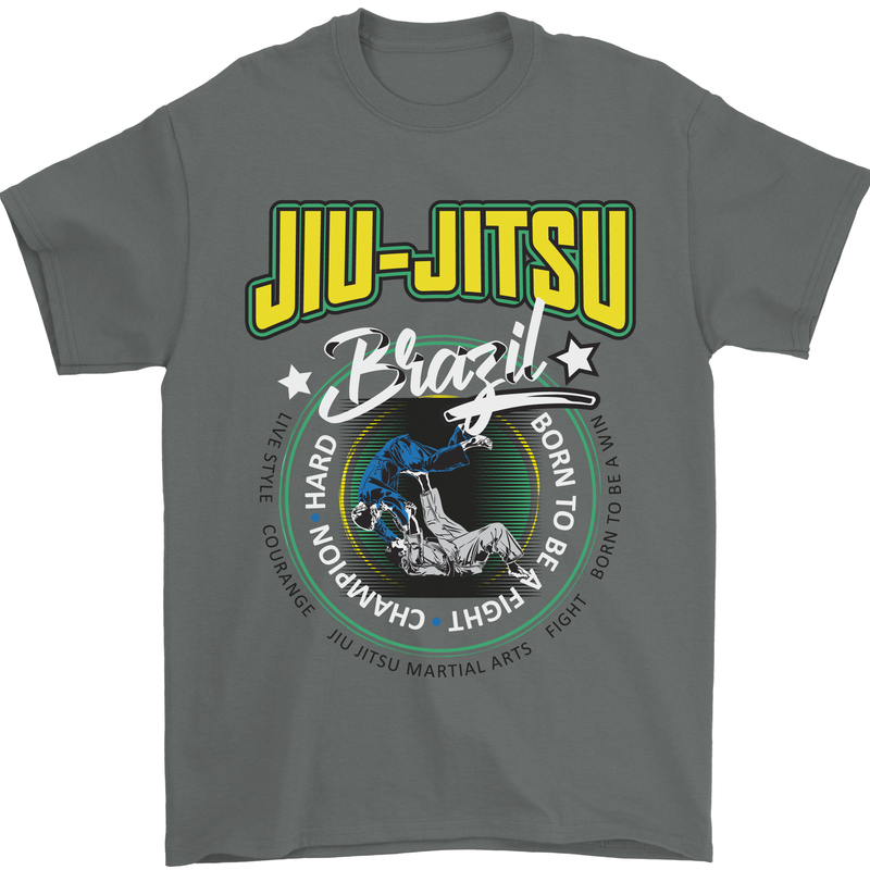 Jiu Jitsu Brazilian MMA Mixed Martial Arts Mens T-Shirt Cotton Gildan Charcoal