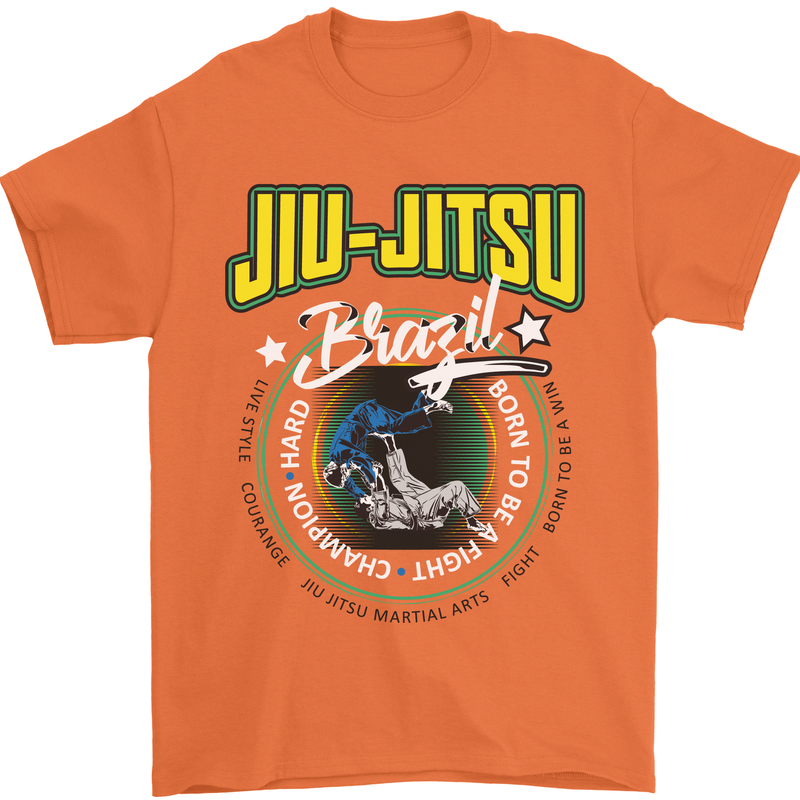 Jiu Jitsu Brazilian MMA Mixed Martial Arts Mens T-Shirt Cotton Gildan Orange