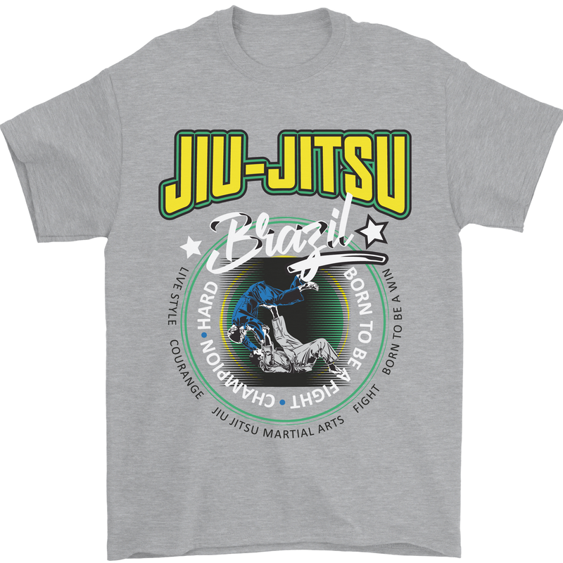 Jiu Jitsu Brazilian MMA Mixed Martial Arts Mens T-Shirt Cotton Gildan Sports Grey