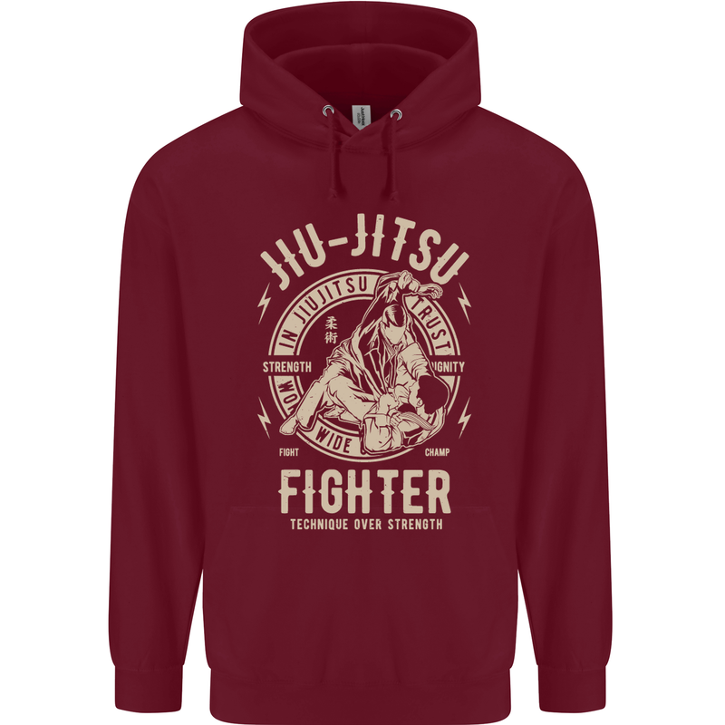 Jiu Jitsu Fighter Mixed Martial Arts MMA Childrens Kids Hoodie Maroon