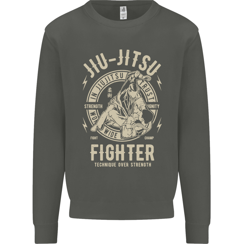 Jiu Jitsu Fighter Mixed Martial Arts MMA Kids Sweatshirt Jumper Storm Grey