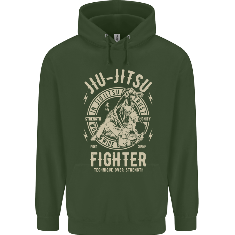 Jiu Jitsu Fighter Mixed Martial Arts MMA Mens 80% Cotton Hoodie Forest Green