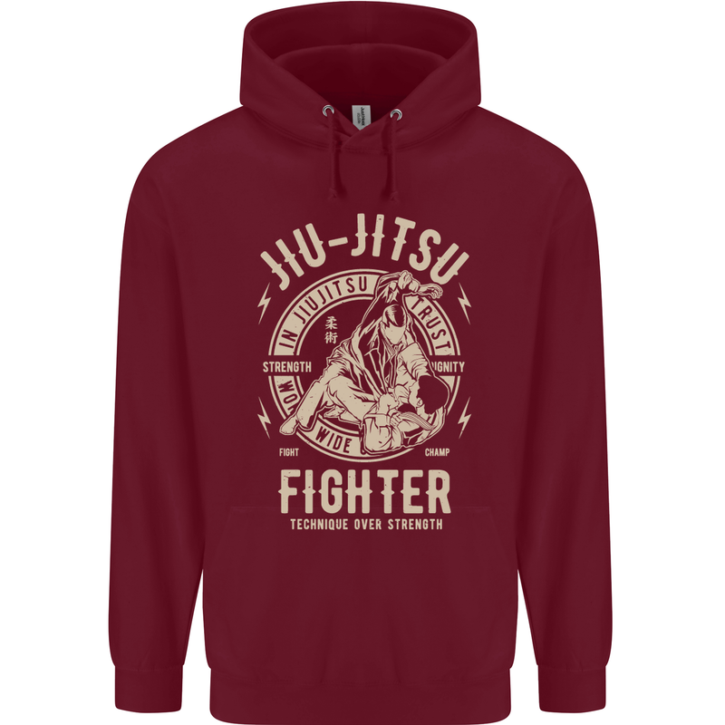Jiu Jitsu Fighter Mixed Martial Arts MMA Mens 80% Cotton Hoodie Maroon