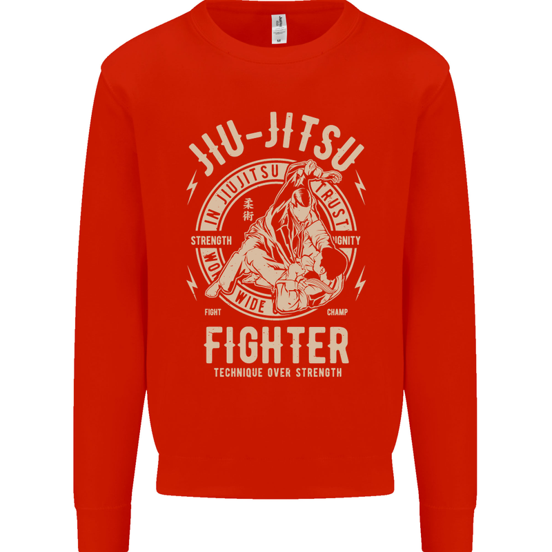 Jiu Jitsu Fighter Mixed Martial Arts MMA Mens Sweatshirt Jumper Bright Red