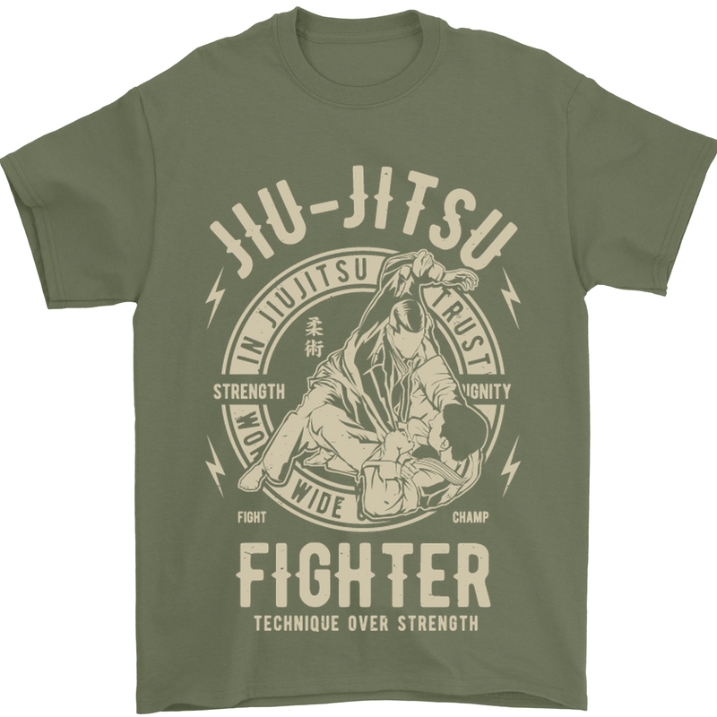 Jiu Jitsu Fighter Mixed Martial Arts MMA Mens T-Shirt Cotton Gildan Military Green