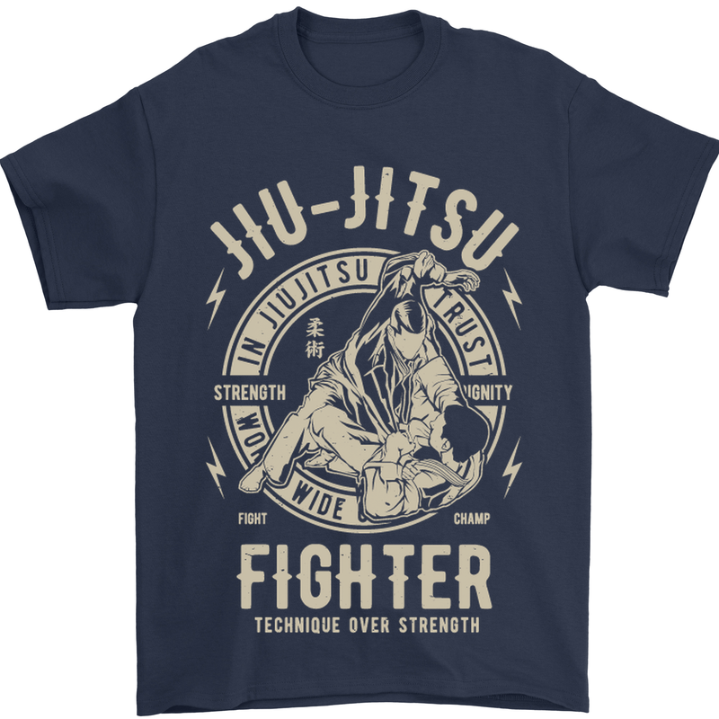 Jiu Jitsu Fighter Mixed Martial Arts MMA Mens T-Shirt Cotton Gildan Navy Blue