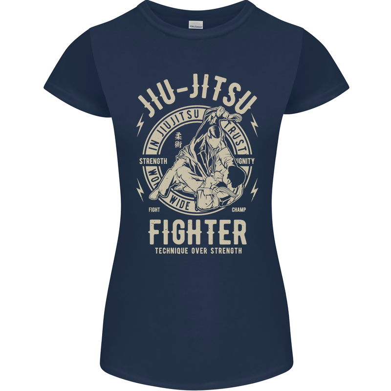Jiu Jitsu Fighter Mixed Martial Arts MMA Womens Petite Cut T-Shirt Navy Blue