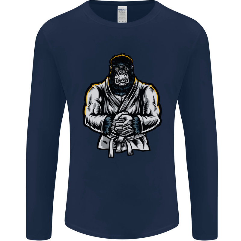 Jiu Jitsu Gorilla MMA Martial Arts Karate Mens Long Sleeve T-Shirt Navy Blue