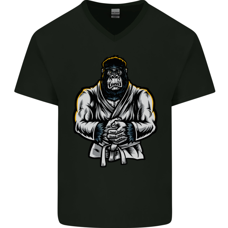 Jiu Jitsu Gorilla MMA Martial Arts Karate Mens V-Neck Cotton T-Shirt Black