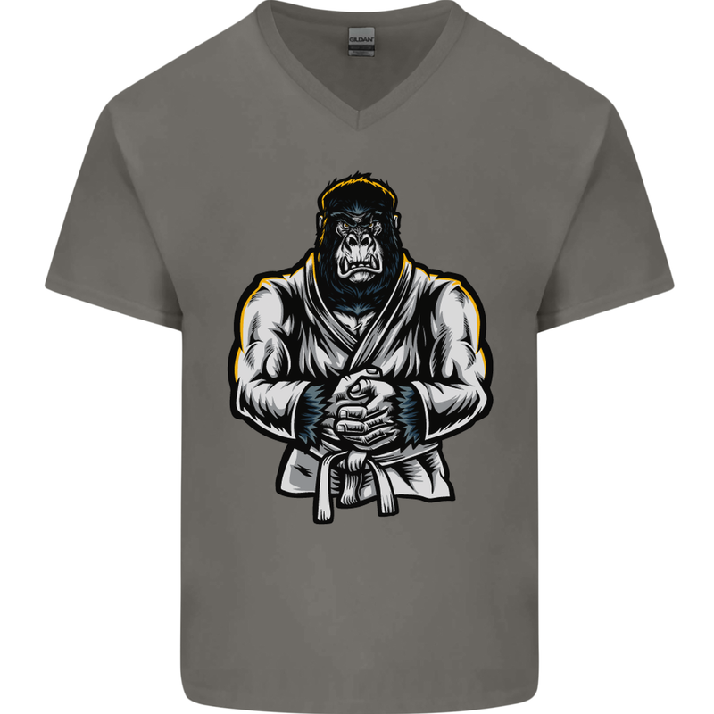 Jiu Jitsu Gorilla MMA Martial Arts Karate Mens V-Neck Cotton T-Shirt Charcoal
