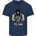 Jiu Jitsu Gorilla MMA Martial Arts Karate Mens V-Neck Cotton T-Shirt Navy Blue
