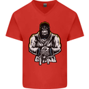 Jiu Jitsu Gorilla MMA Martial Arts Karate Mens V-Neck Cotton T-Shirt Red