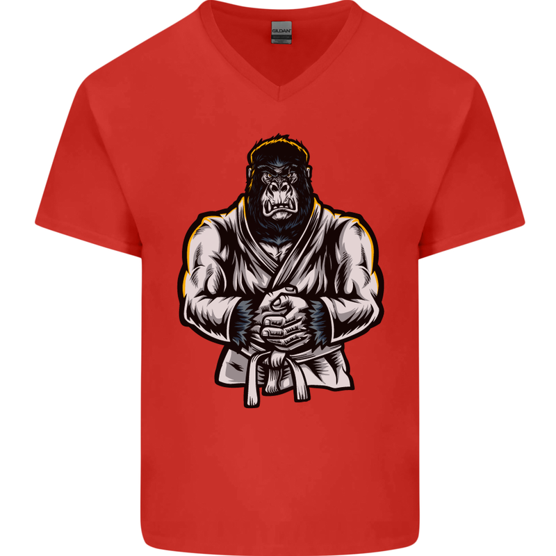 Jiu Jitsu Gorilla MMA Martial Arts Karate Mens V-Neck Cotton T-Shirt Red