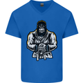 Jiu Jitsu Gorilla MMA Martial Arts Karate Mens V-Neck Cotton T-Shirt Royal Blue