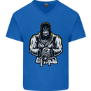 Jiu Jitsu Gorilla MMA Martial Arts Karate Mens V-Neck Cotton T-Shirt Royal Blue