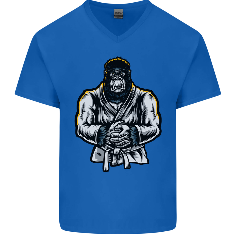 Jiu Jitsu Gorilla MMA Martial Arts Karate Mens V-Neck Cotton T-Shirt Royal Blue