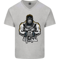 Jiu Jitsu Gorilla MMA Martial Arts Karate Mens V-Neck Cotton T-Shirt Sports Grey