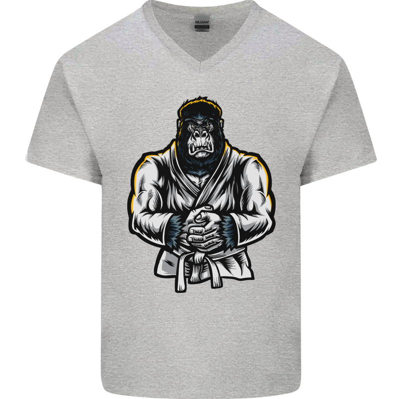 Jiu Jitsu Gorilla MMA Martial Arts Karate Mens V-Neck Cotton T-Shirt Sports Grey