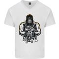 Jiu Jitsu Gorilla MMA Martial Arts Karate Mens V-Neck Cotton T-Shirt White
