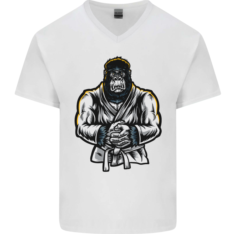 Jiu Jitsu Gorilla MMA Martial Arts Karate Mens V-Neck Cotton T-Shirt White