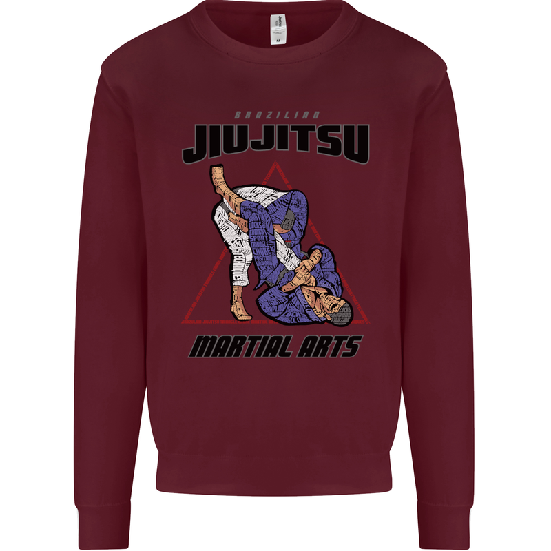 Jiu jitsu Word Cloud MMA Mixed Martial Arts Mens Sweatshirt Jumper Maroon