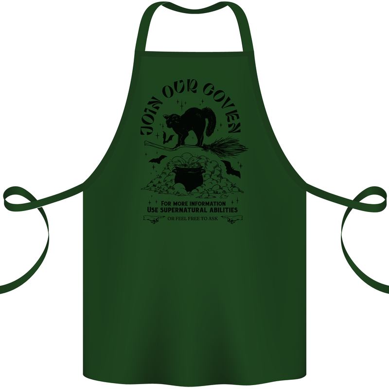 Join Our Coven Funny Halloween Cat Cotton Apron 100% Organic Forest Green
