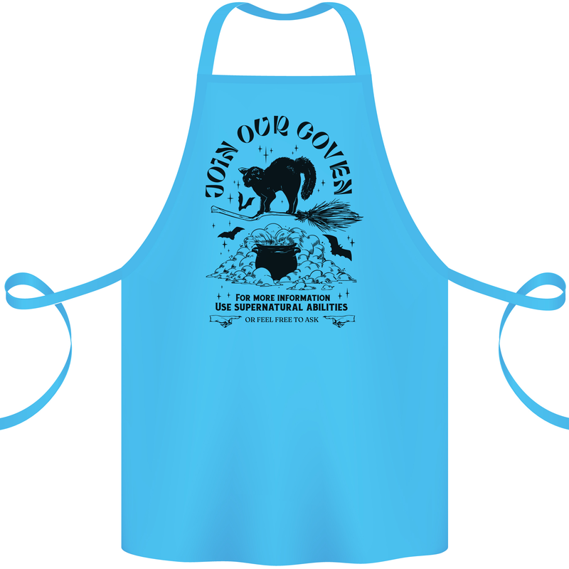 Join Our Coven Funny Halloween Cat Cotton Apron 100% Organic Turquoise