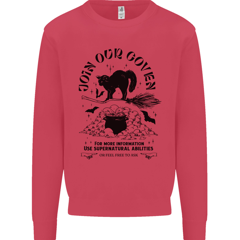 Join Our Coven Funny Halloween Cat Kids Sweatshirt Jumper Heliconia