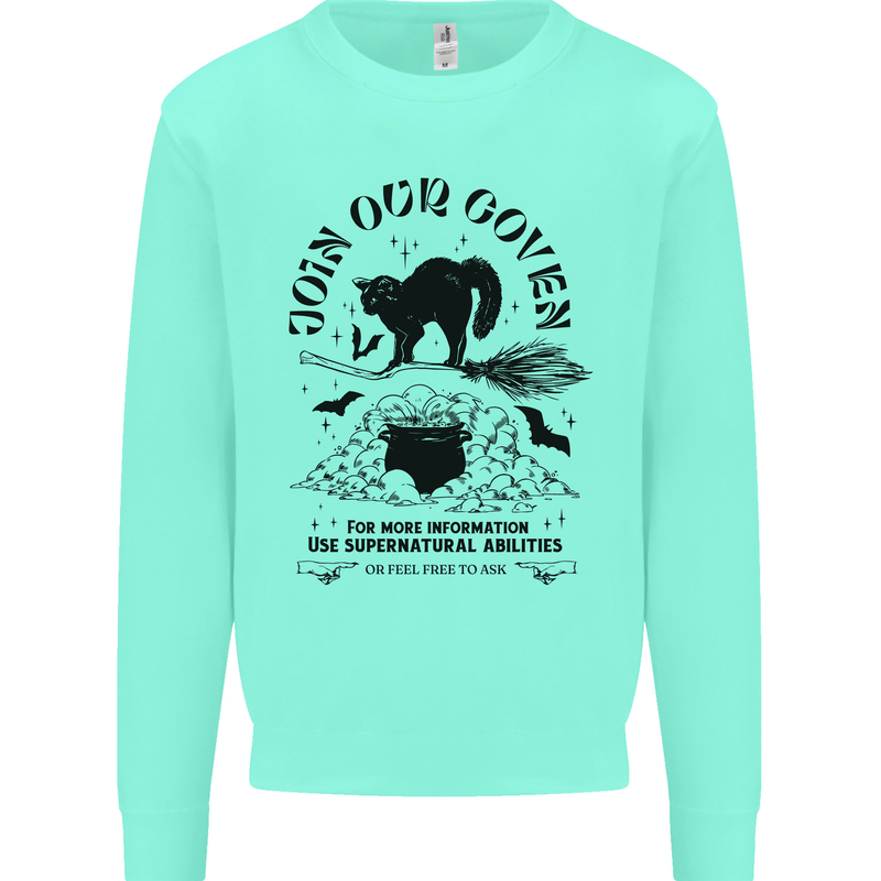 Join Our Coven Funny Halloween Cat Kids Sweatshirt Jumper Peppermint