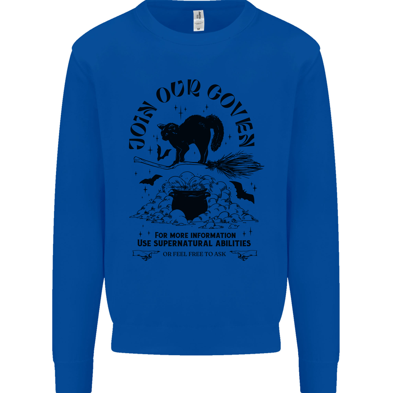 Join Our Coven Funny Halloween Cat Kids Sweatshirt Jumper Royal Blue