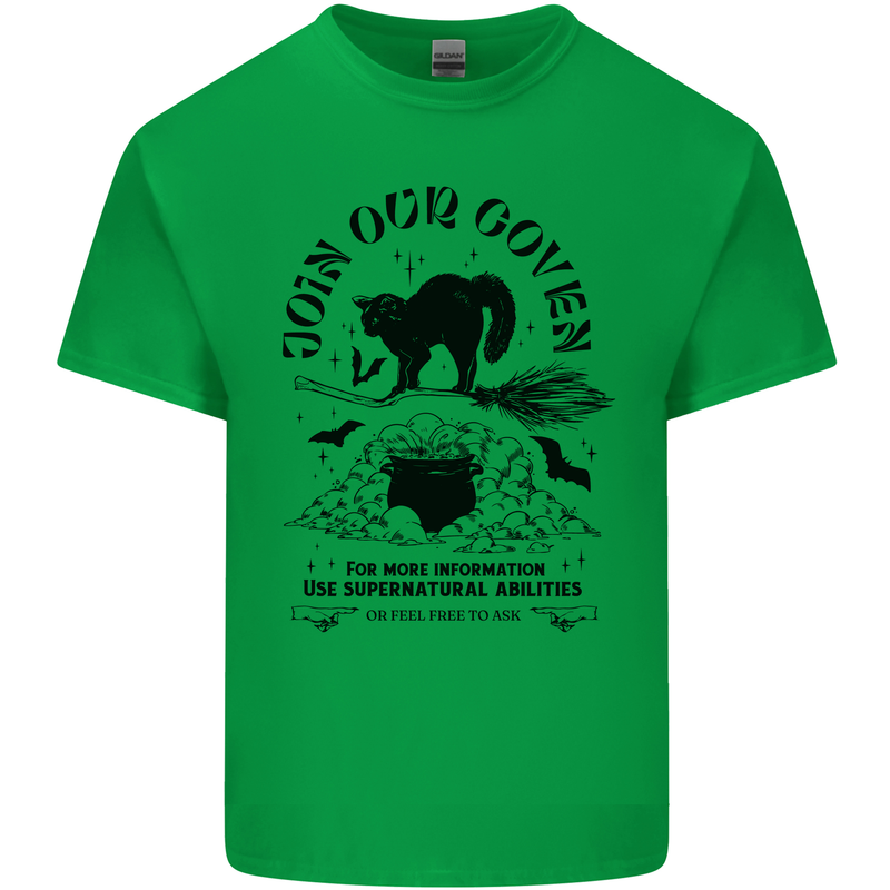 Join Our Coven Funny Halloween Cat Kids T-Shirt Childrens Irish Green