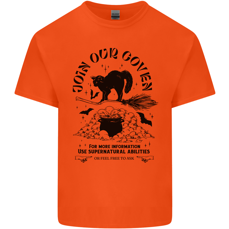 Join Our Coven Funny Halloween Cat Kids T-Shirt Childrens Orange