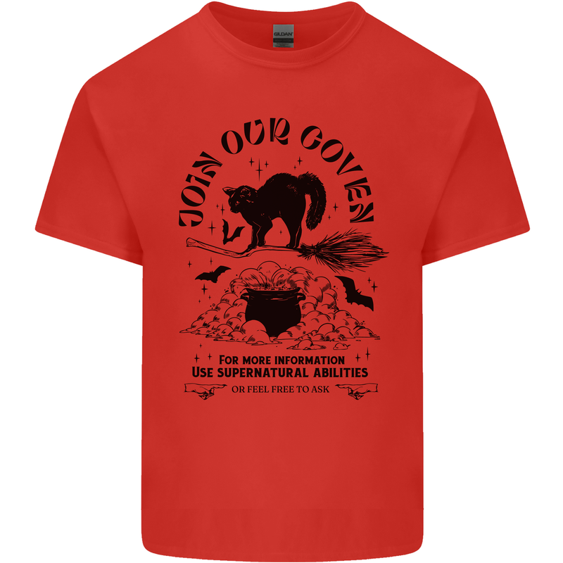 Join Our Coven Funny Halloween Cat Kids T-Shirt Childrens Red
