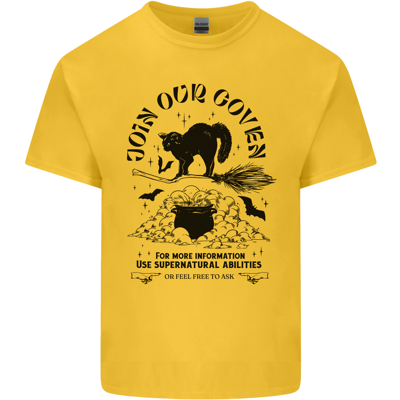 Join Our Coven Funny Halloween Cat Kids T-Shirt Childrens Yellow