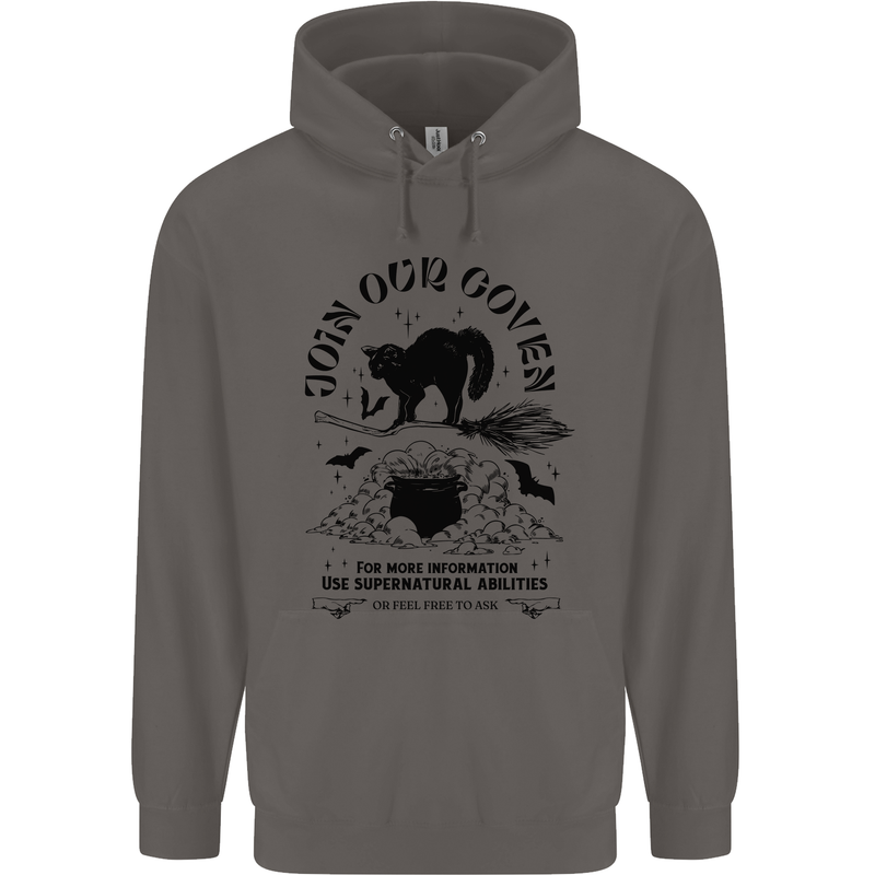 Join Our Coven Funny Halloween Cat Mens 80% Cotton Hoodie Charcoal