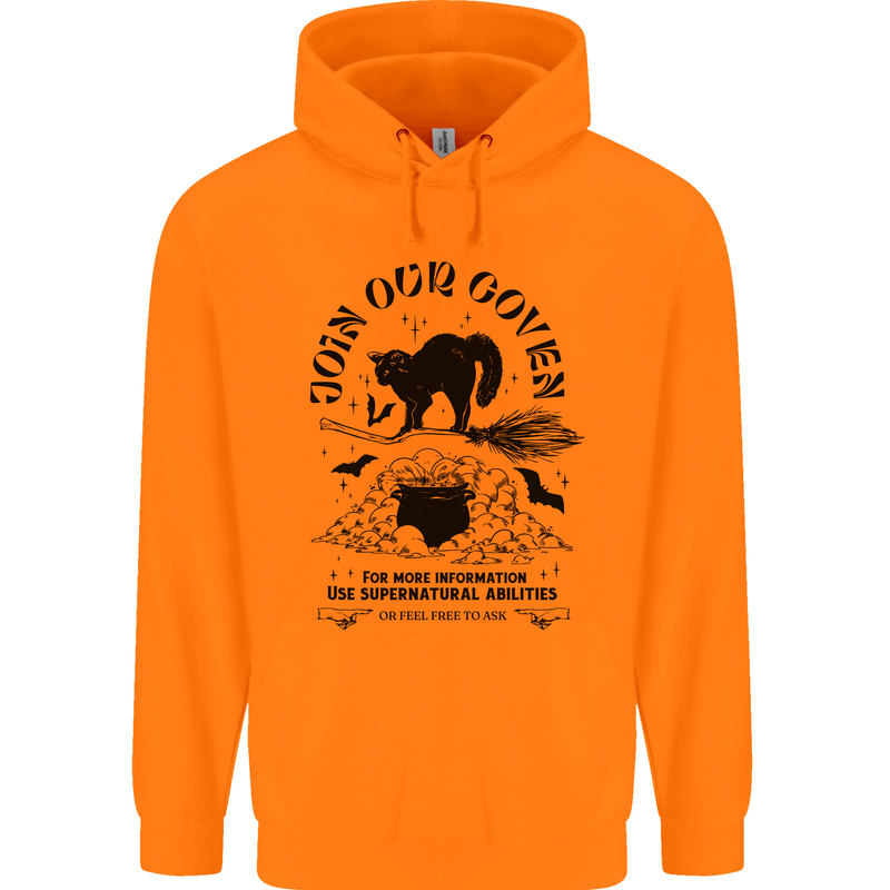 Join Our Coven Funny Halloween Cat Mens 80% Cotton Hoodie Orange