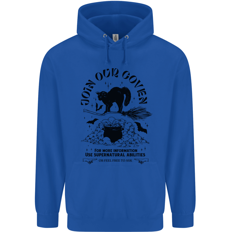 Join Our Coven Funny Halloween Cat Mens 80% Cotton Hoodie Royal Blue