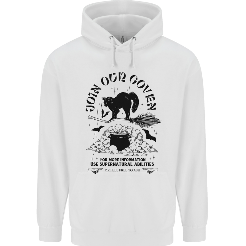 Join Our Coven Funny Halloween Cat Mens 80% Cotton Hoodie White